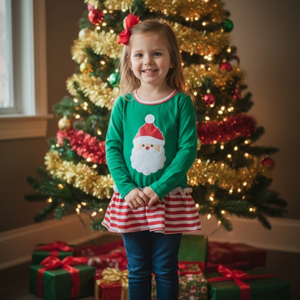 Festive Green Santa Kids Shirt